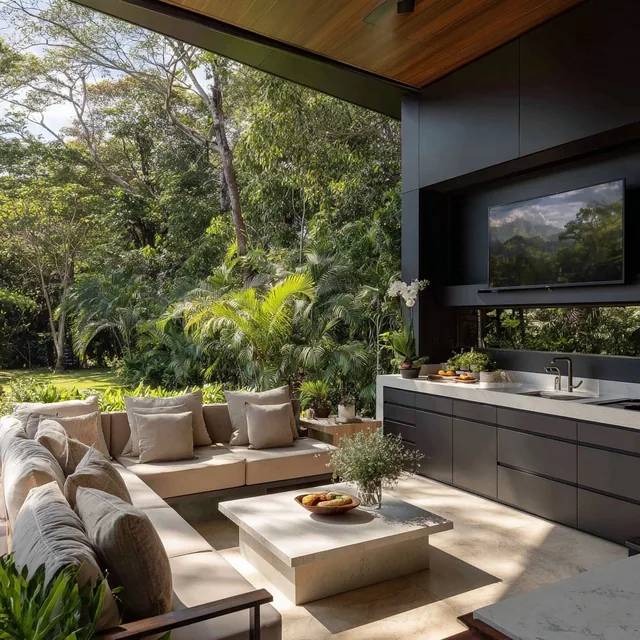 Inspiración de arquitectura interior conectada con el paisaje tropical